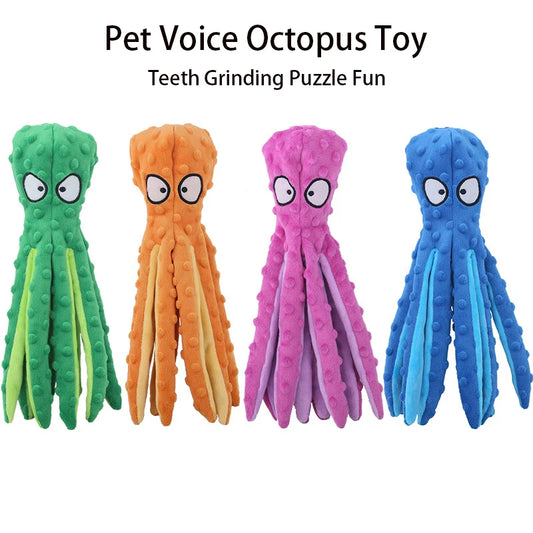 Juguete de Peluche en Forma de Pulpo para Perros: Juguete Interactivo con Sonido y Papel Sonoro, Ideal para Morder y Cuidar los Dientes